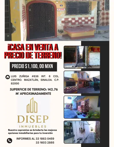 CASA EN CENTRO DE MAZATLAN A PRECIO DE TERRENO