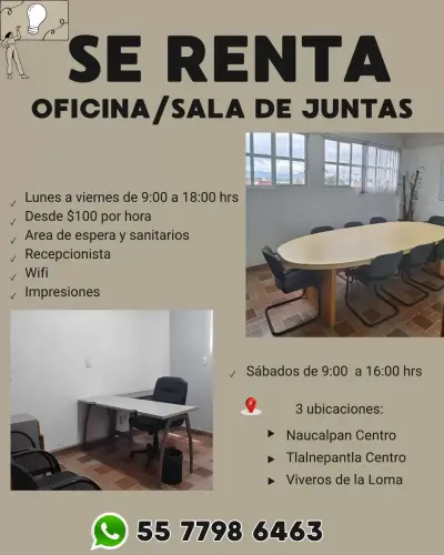 OFICINA Y SALA POR HORA PARA ATENCIÓN DIRECTA