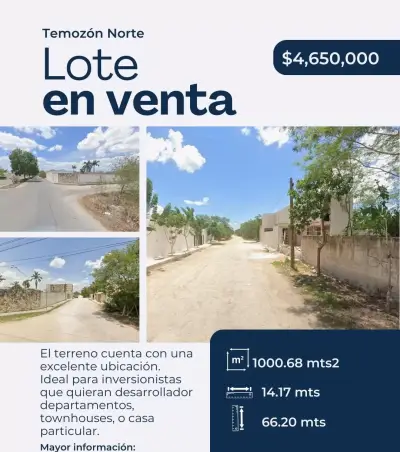 VENTA DE LOTE EN TEMOZON NORTE MERIDA YUCATAN