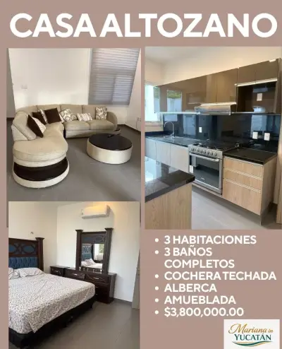 VENTA DE CASA AMUEBLADA EN ALTOZANO MERIDA YUCATAN