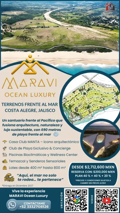 Terrenos residenciales frente a la playa en costa alegre.