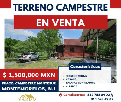 Terreno campestre en venta - monte sur