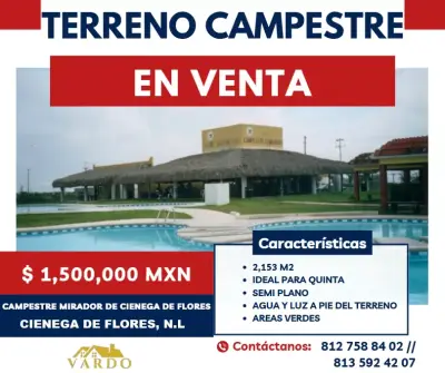 Terreno campestre en venta