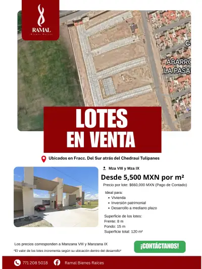 Lotes en venta Pachuca, Hidalgo fracc del sur