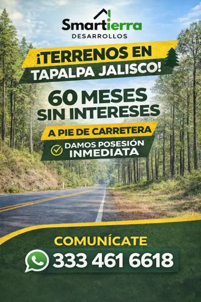 Terrenos a pie de carretera en Tapalpa Jalisco
