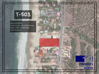 Barra de potosi terreno en venta 3000 m2 con frente de playa