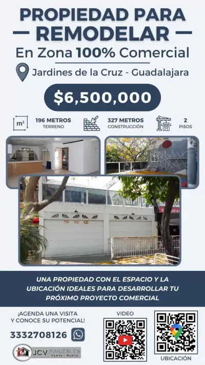 Propiedad comercial para remodelar en jardines de la cruz