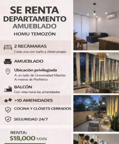 Renta de departamento amueblado en temozon merida Yucatan