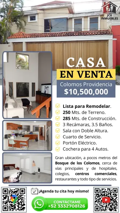 Casa para remodelar en colomos providencia. 285 mts.