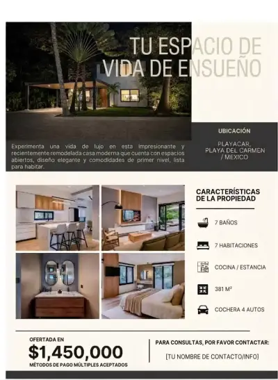 Hermosa y lujosa residencia en playacar, 7 recamaras, 7 baño