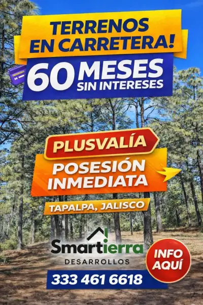 Lote rustico en Tapalpa Jalisco a pie de carrtera