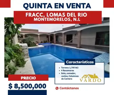 Casa quinta en venta - lomas del rio. Montemorelos, n.L