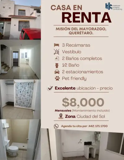 Casa en renta en misión del mayorazgo, qro | 3 recámaras (1