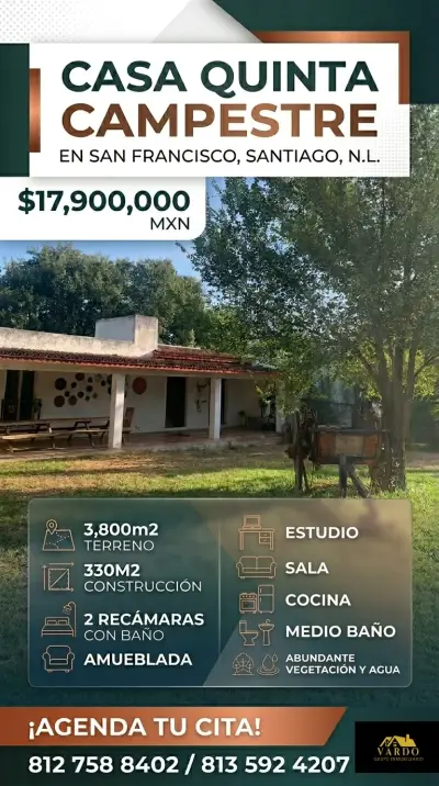 Quinta campestre en venta - Santiago, n.L