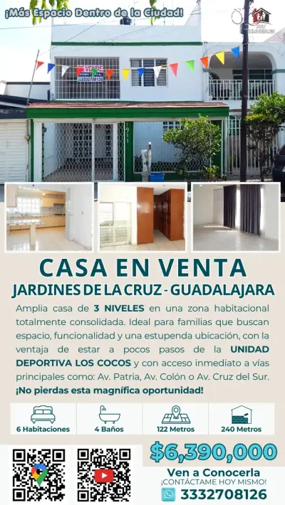 Amplia casa en jardines de la cruz, Guadalajara. 240 mts.