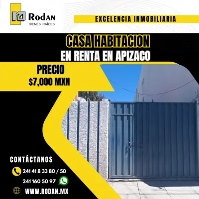 Casa en renta en Apizaco sky