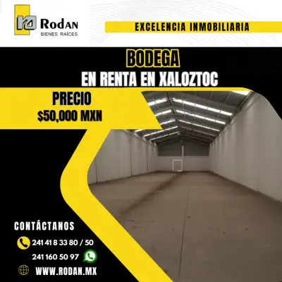 Bodega en renta en xaloztoc 2 a pie de carretera