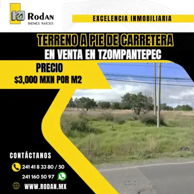 Excelente terreno a pie de carretera tramo Apizaco-Huamantla