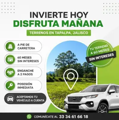 Financiamiento fácil terrenos en Tapalpa Jalisco a pie de ca
