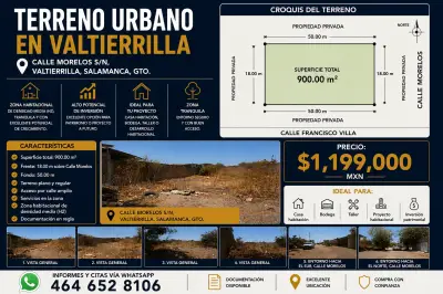 🔥 terreno urbano en venta en valtierrilla  900 m²