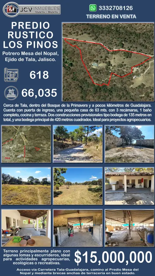 Se vende predio rustico “los pinos” en Tala, jal. 6.6 ha