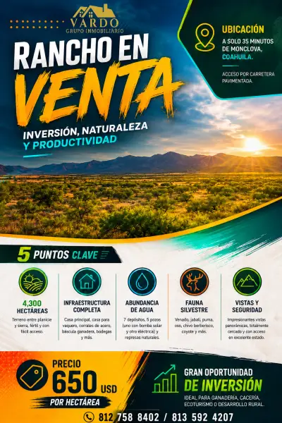 Mega rancho en venta. Monclova, Coahuila