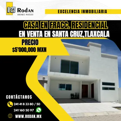 Casa en fracc. Residencial y privado en venta en santa cruz,