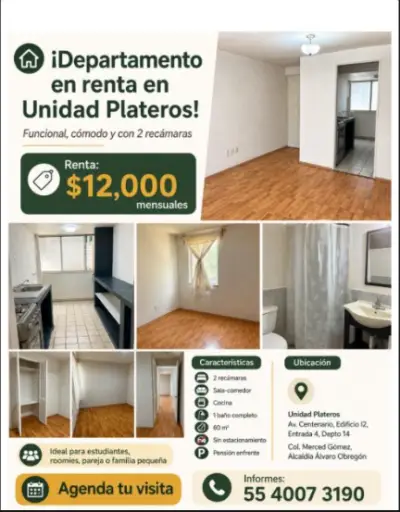 Departamento en renta en Álvaro Obregón