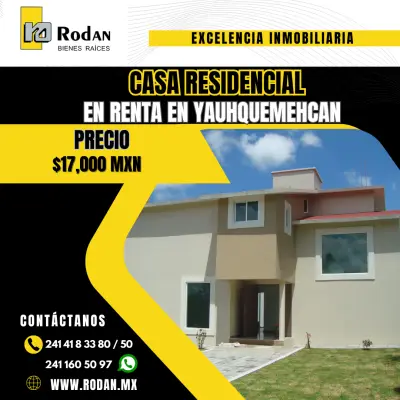 . Casa residencial en renta en yauhquemehcan