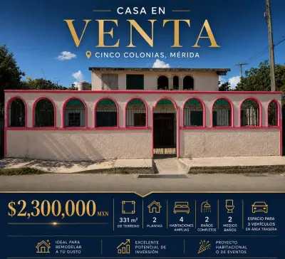 Venta de casa en la col. Cinco colonias merida yuycatan