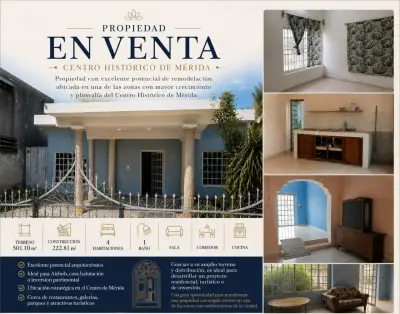 Venta de casa en el Centro de merida con terreno amplio
