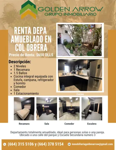 Se renta depa amueblado en la colonia obrera