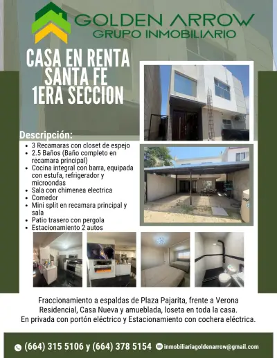 Se renta casa amueblada en santa fe 1ra seccion