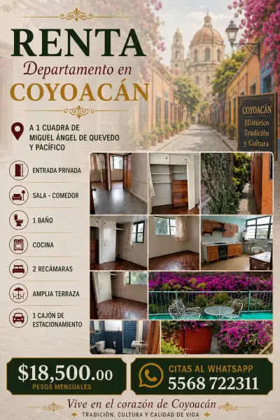 Departamento en Coyoacán. 1er piso casa habitación. Entr