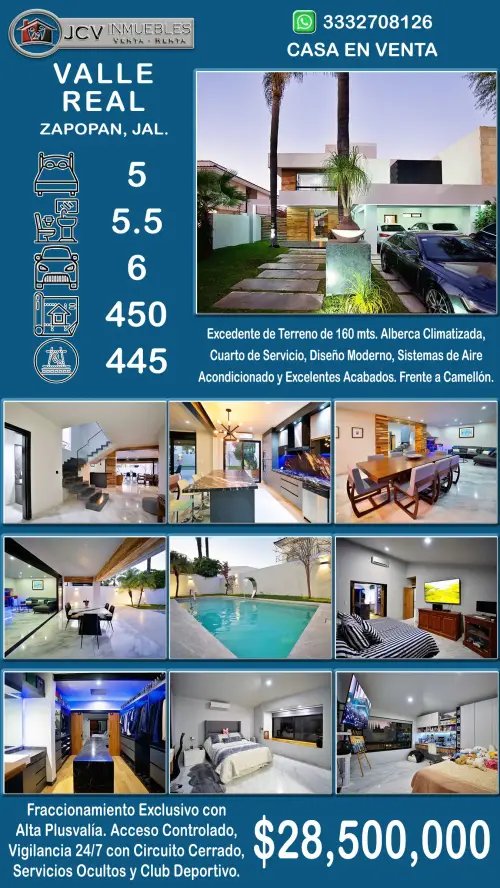 Residencia en venta en fracc. Valle real, Zapopan. 450 mts.