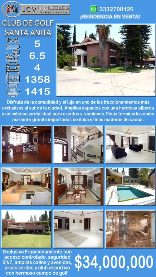 Residencia en club de golf santa anita, tlajomulco. 1358 mts