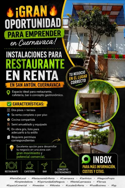 Restaurante en renta en Cuernavaca