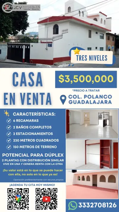 Casa en polanco, Guadalajara | 6 rec | potencial duplex
