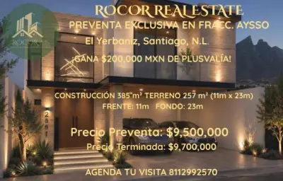 *preventa*  de hermosa residencia en fracc aysso, yerbaniz,