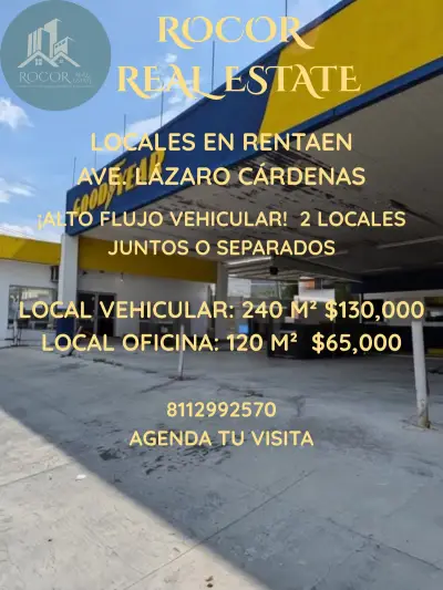 Locales en renta sobre ave. Lázaro Cárdenas (sur de monterre