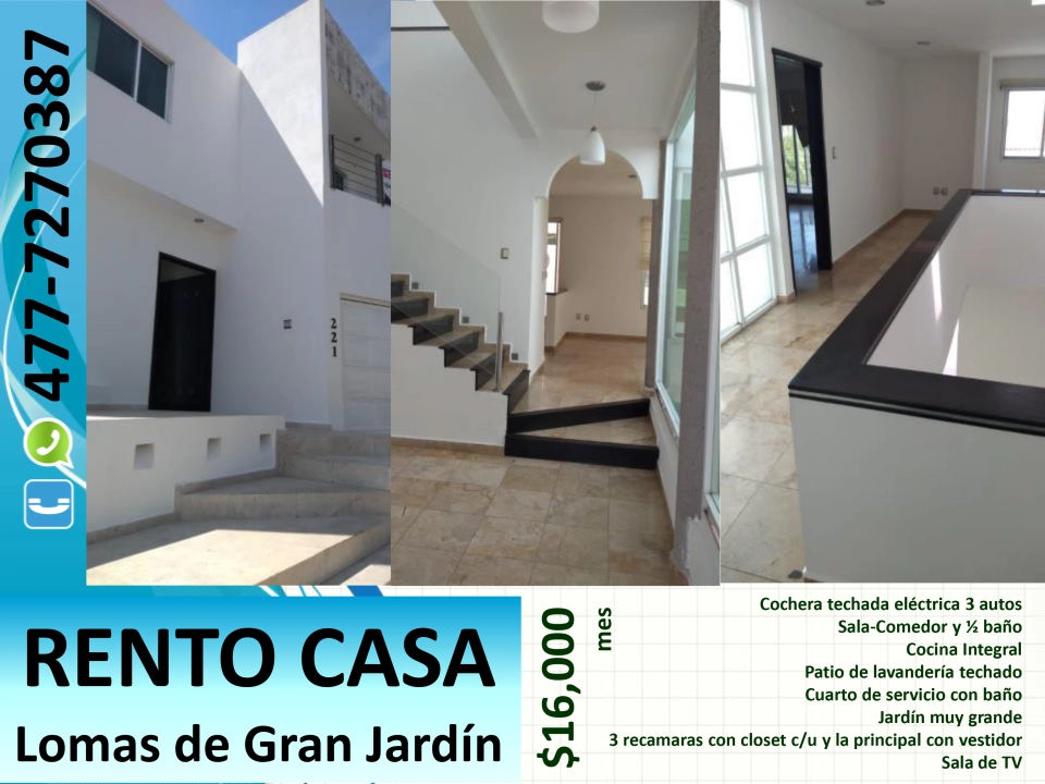Rento casa en Lomas de Gran Jardín $16000 pesos