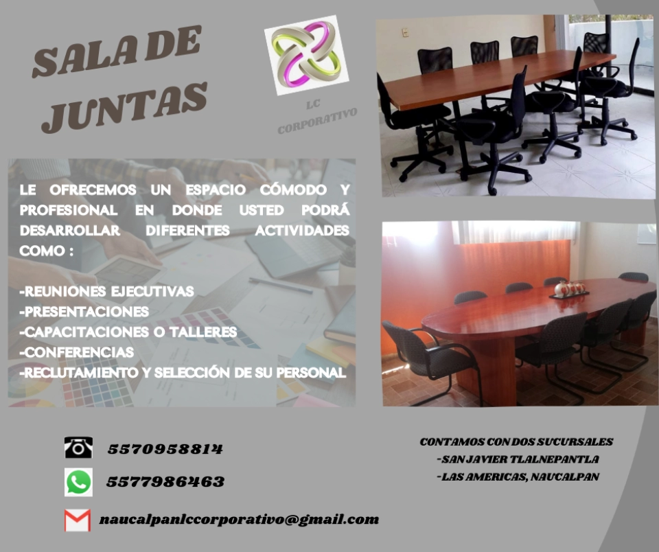 SALA DE JUNTAS DISPONIBLES ENLC LLAMA YA !!