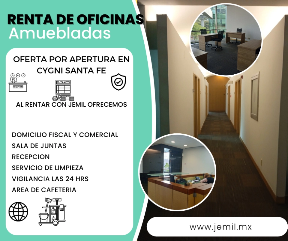 Renta de Oficinas Amuebladas, CORPORATIVO CYGNI SANTA FE