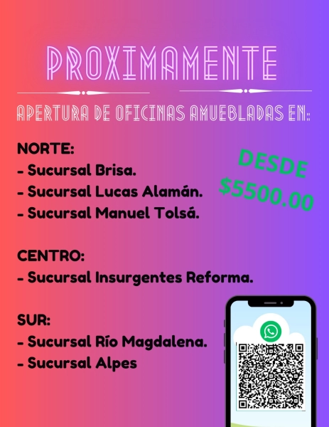 RENTA DE OFICINAS AMUEBLADAS