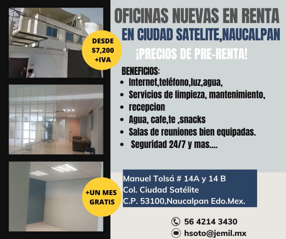 OFICINAS NUEVAS AMUEBLADAS EN CD. SATELITE NAUCALPAN