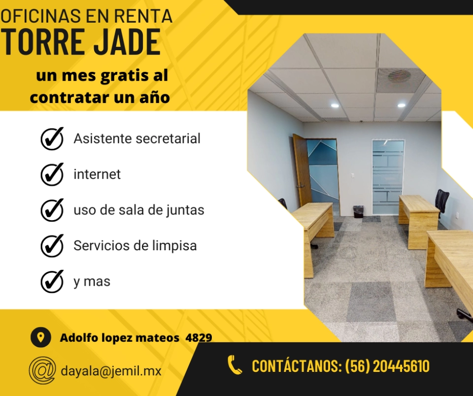 OFICINAS EN RENTA AMUEBLADAS EN TORRE JADE 