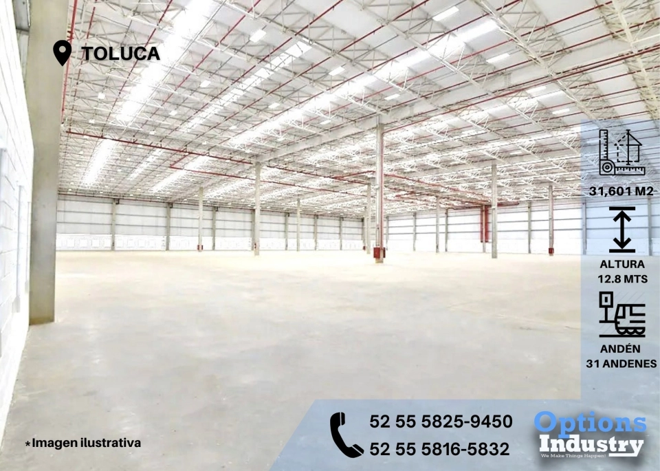 Disponibilidad de nave industrial para Toluca en renta