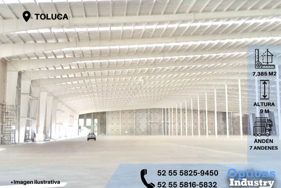 Oportunidad de renta de nave industrial en Toluca