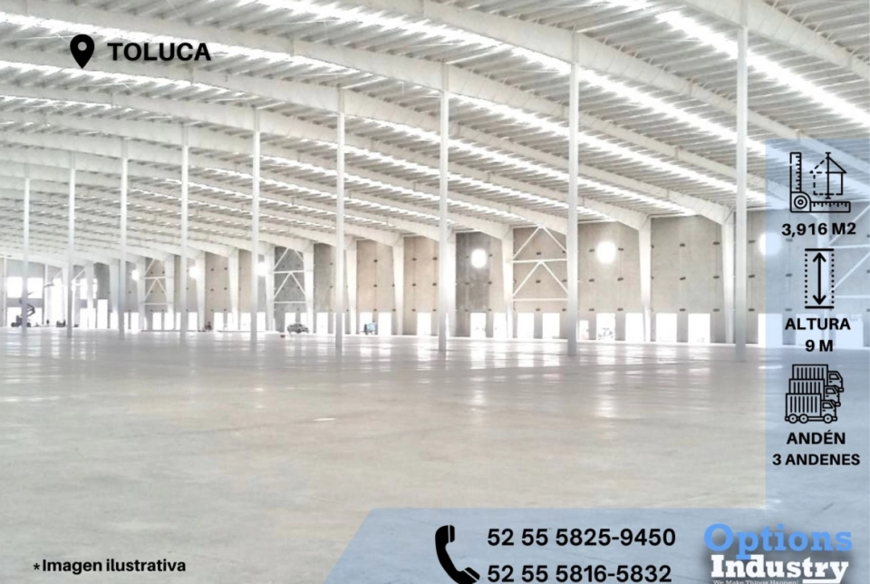 Alquiler de nave industrial en Toluca, EDOMEX