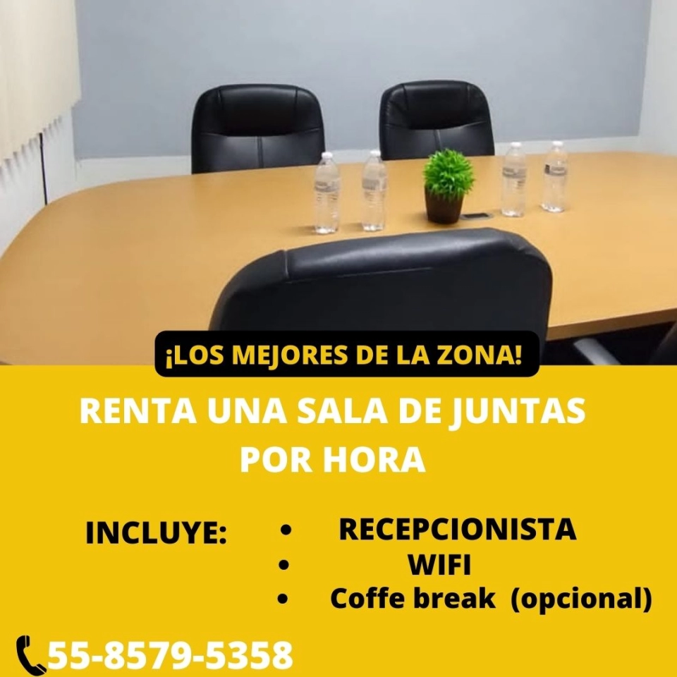 RENTA UNA SALA DE REUNIONES CON CAPACIDAD DE 8 PERSONAS! 